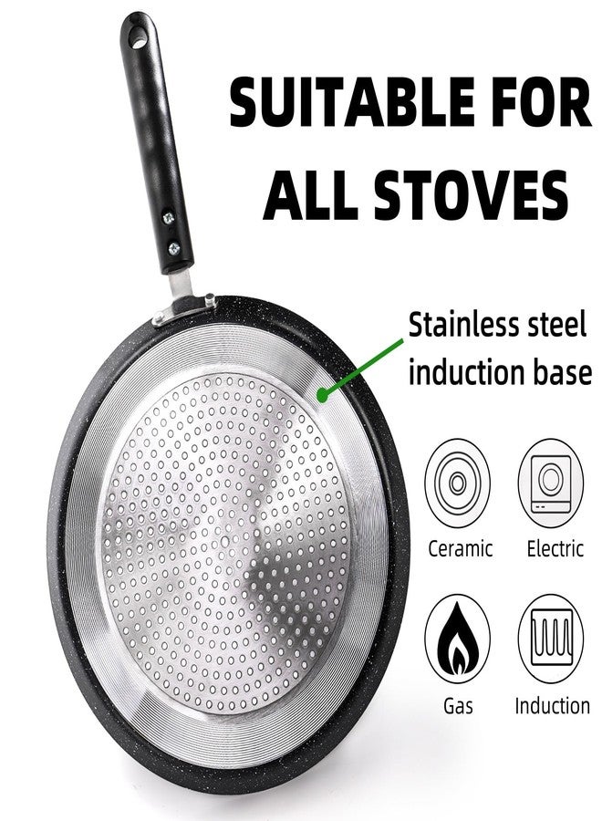 WRINGKIT 10 Inch Nonstick Crepe Pan with Spreader, Flat Skillet Tortilla Pan with Granite Coating, Round Griddle Pancake Pan with Stay-Cool Handle, Induction Compatible, PFOA Free - Image 3